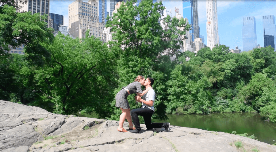 couple proposing at the park