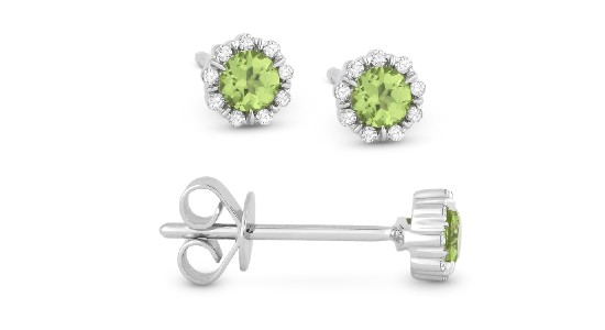 a pair of silver peridot stud earrings and diamond accents