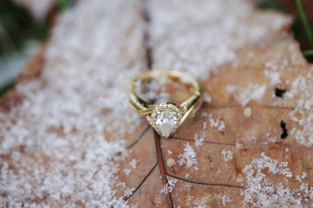 ring on leaf in snow