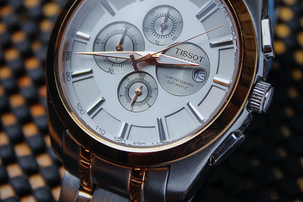 close-up of Tissot chronograph automatic watch